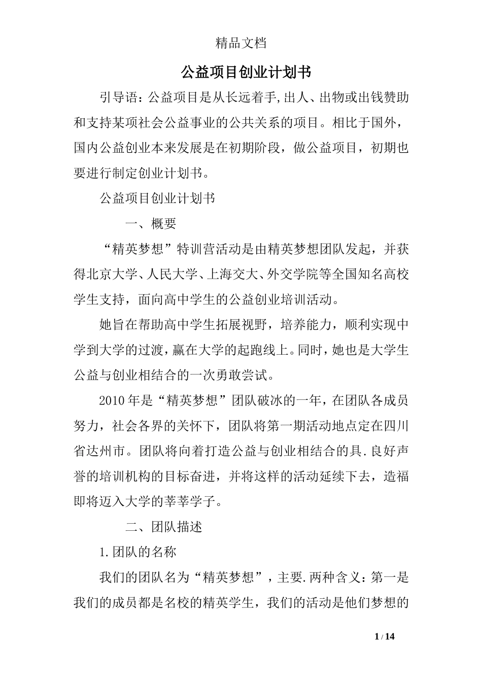 公益项目创业计划书_第1页
