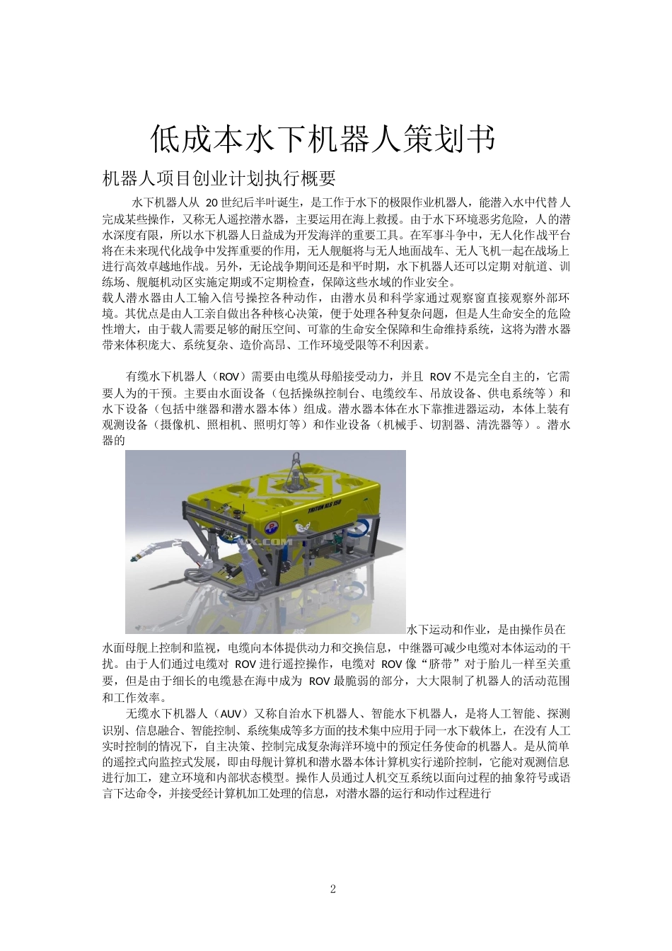水下机器人创业策划书_第2页