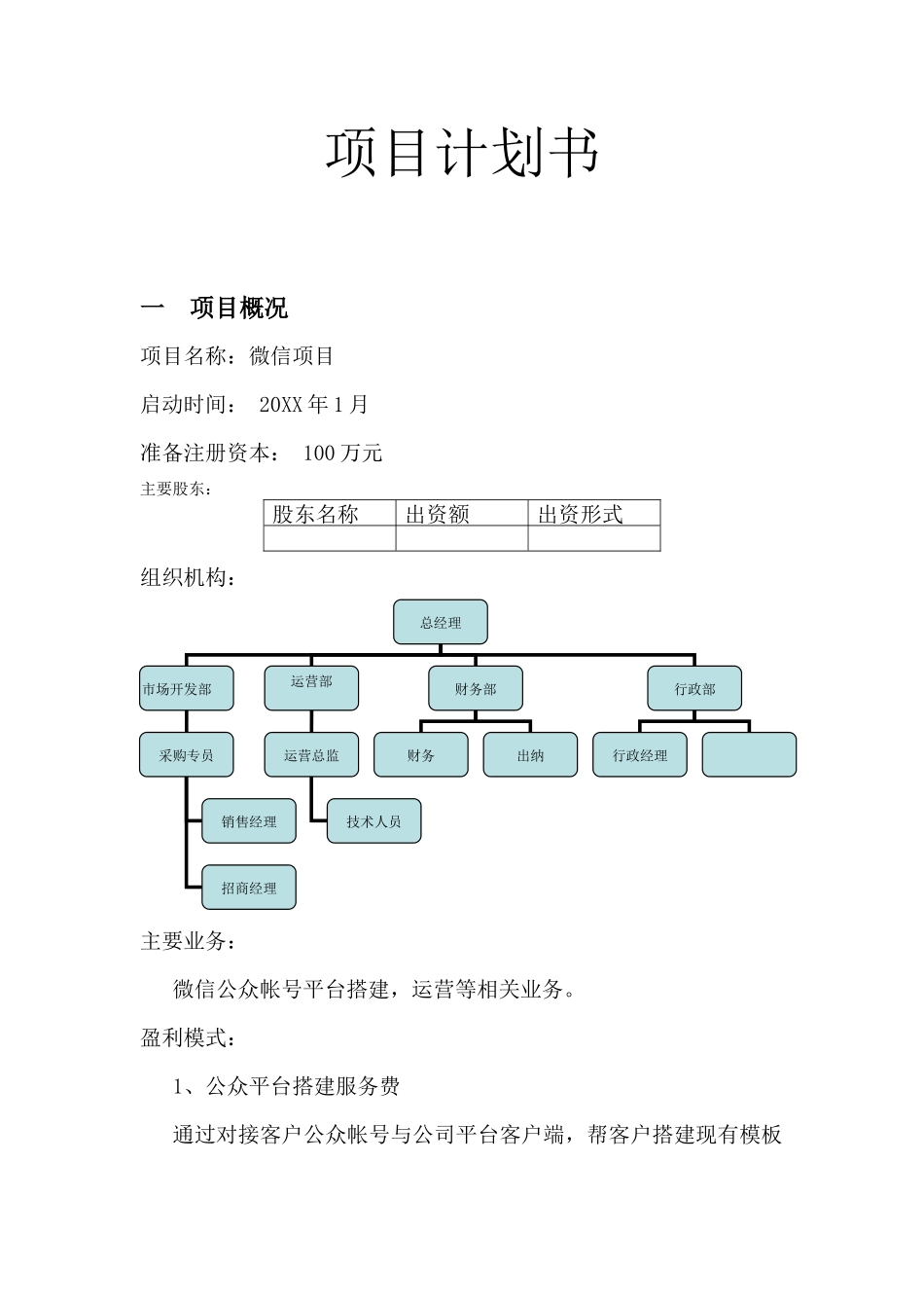 微信创业项目计划书_第1页