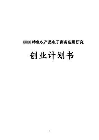 互联网 XX特色农产品电子商务应用创业计划书(内容详细数据全面可直接作模版)