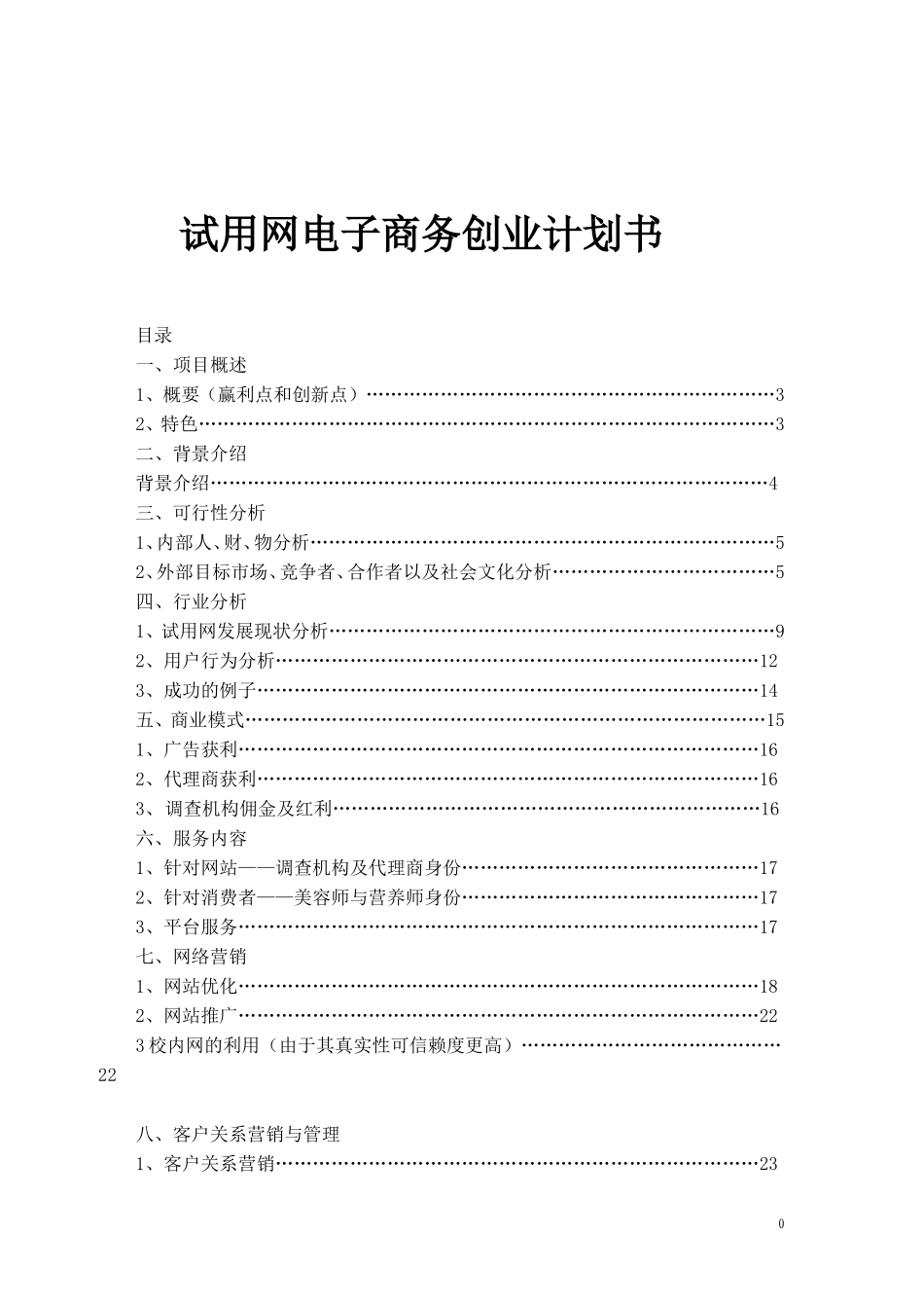 试用网电子商务创业计划书_第1页