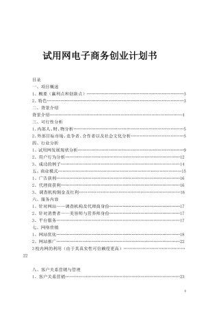 试用网电子商务创业计划书