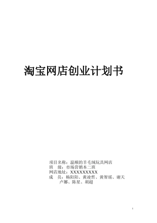 淘宝网店创业计划书2