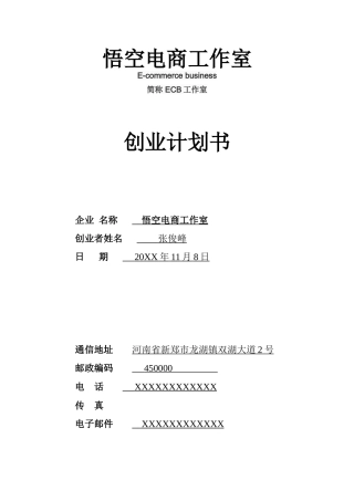 悟空电商工作室创业计划书