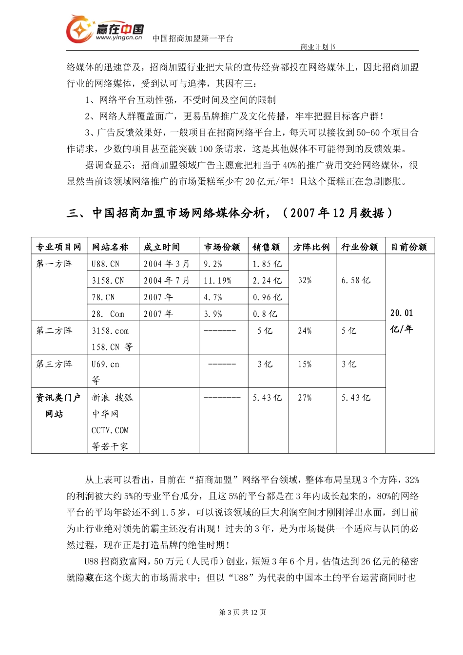“赢在中国”创富网 融资商业计划书_第3页