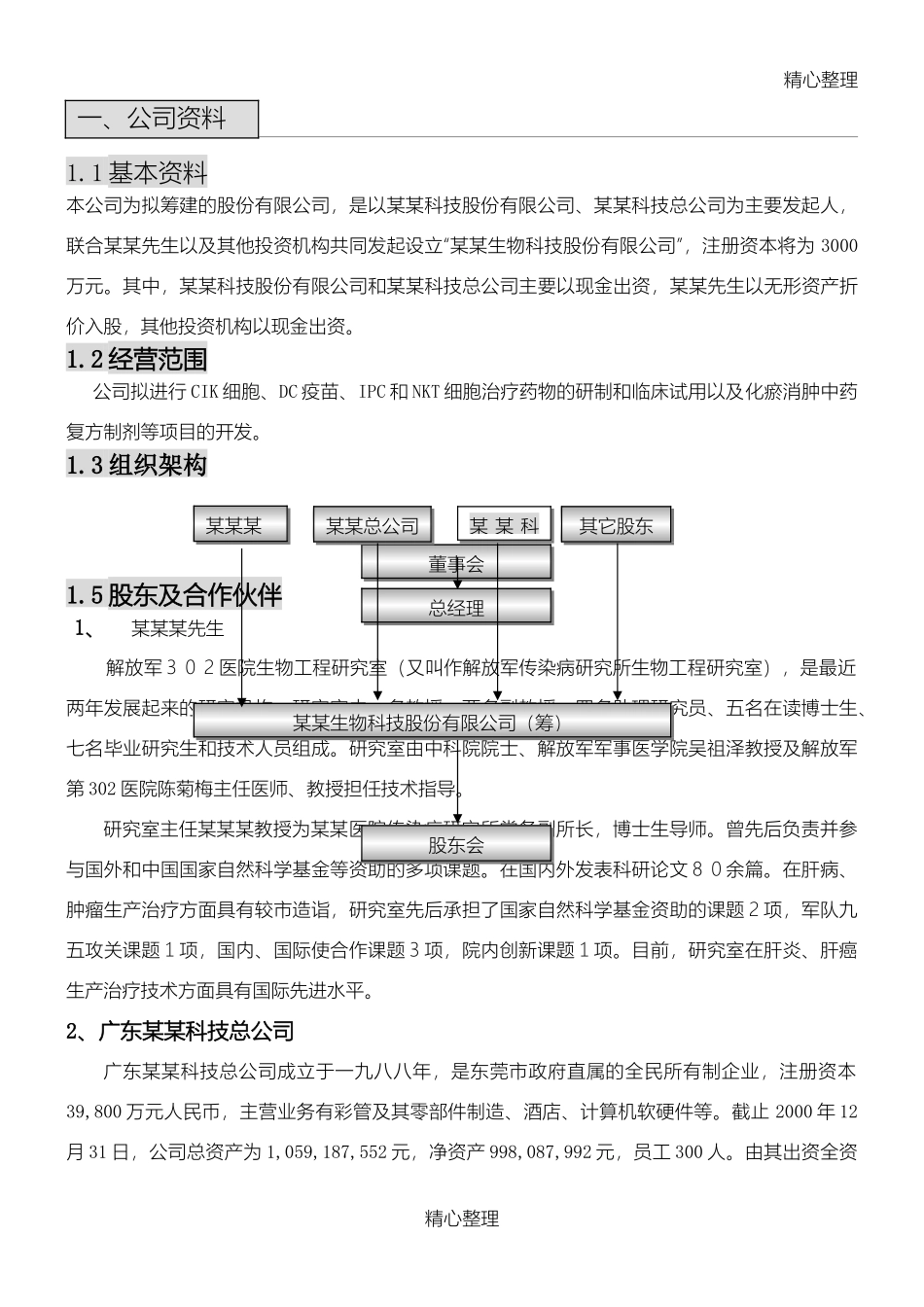 某某生物公司商业计划书模板范文_第1页
