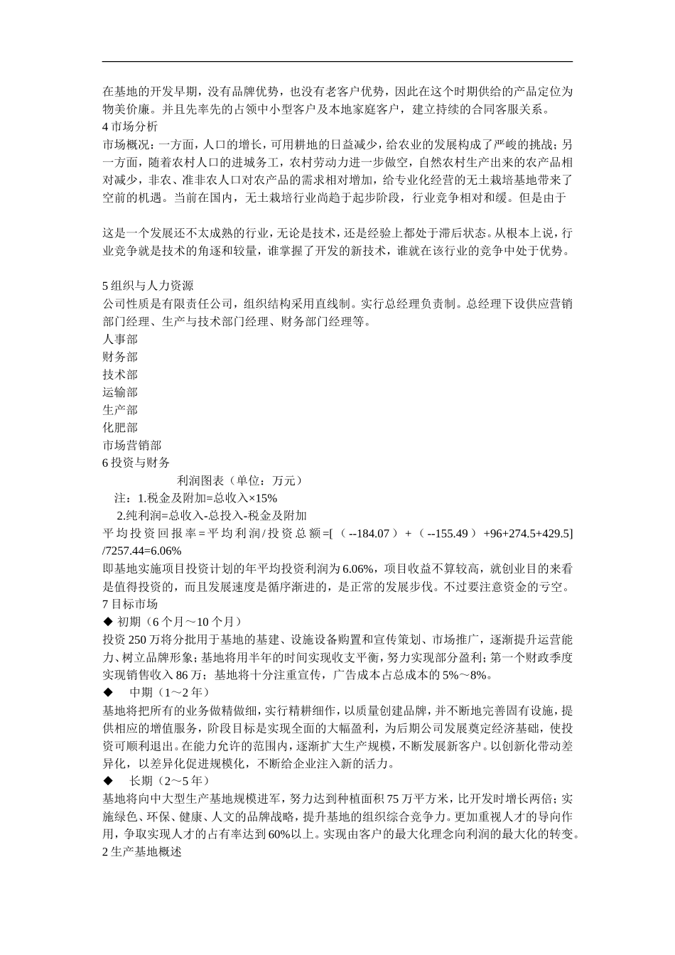 绿营无土栽培蔬菜生产基地开发创业计划书_第2页