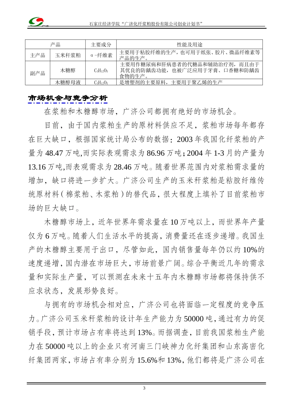 木糖醇、玉米浆粕商业计划书_第3页