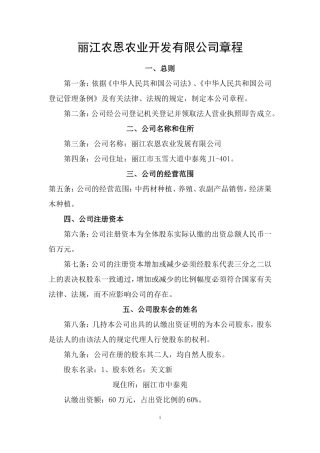 农恩农业开发有限公司章程