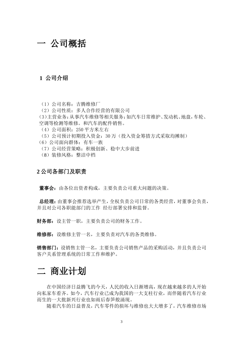 汽车维修创业计划书范文_第3页