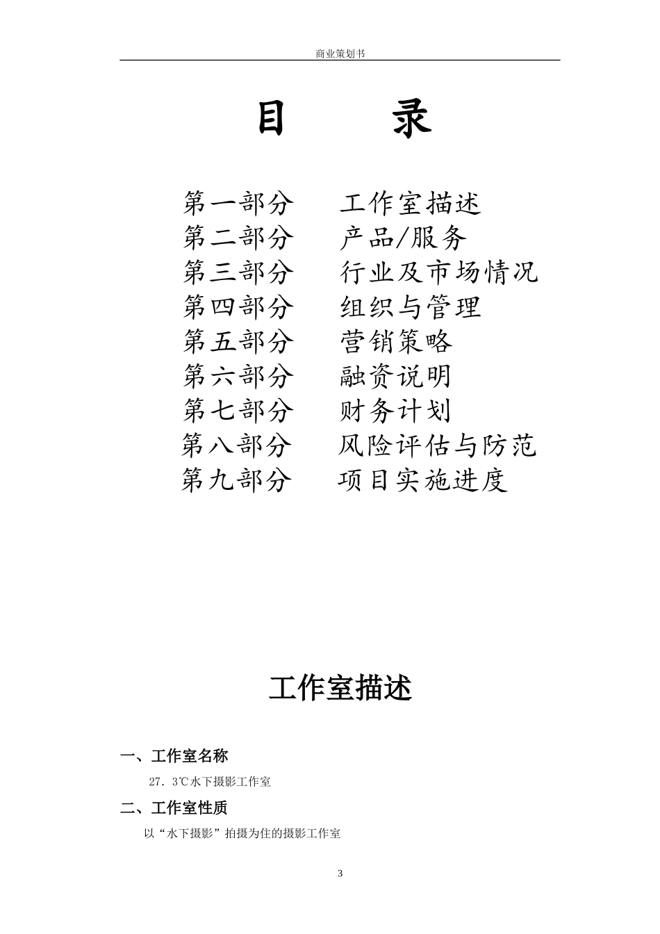 27.3℃水下摄影工作室商业策划书_第3页