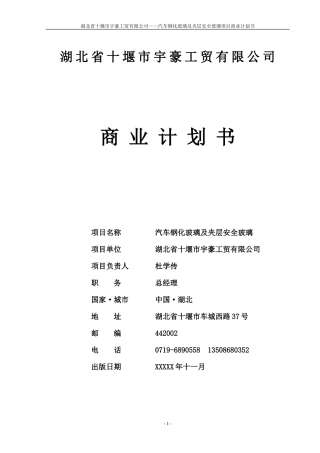 湖北省十堰市宇豪工贸有限公司商业计划书