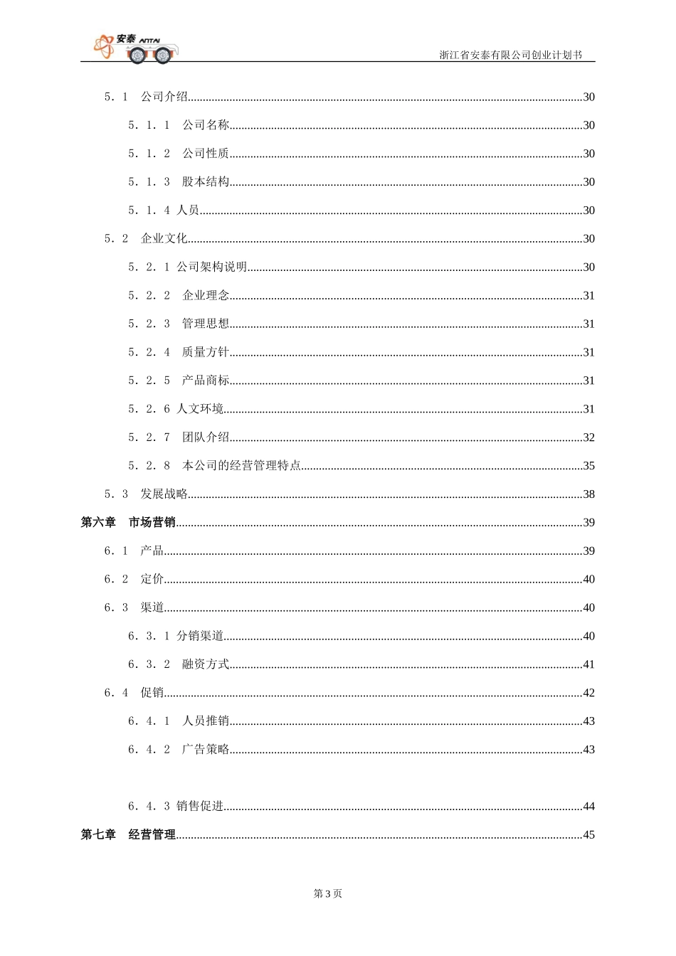 浙江省安泰有限公司创业计划书_第3页