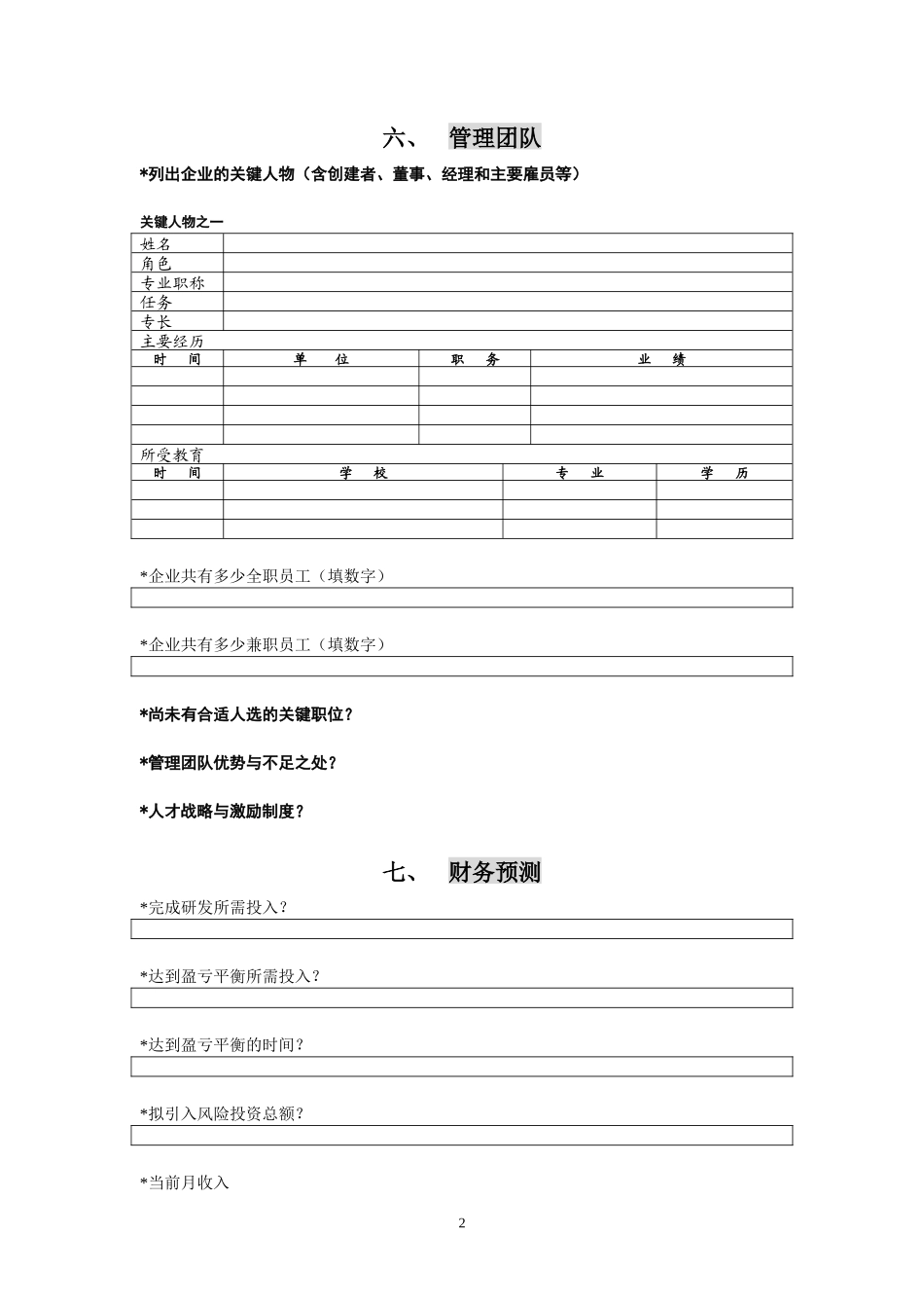 创投企业商业计划书模板_第2页