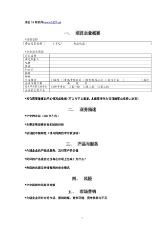 创投企业商业计划书模板