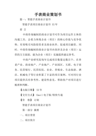 手表商业策划书