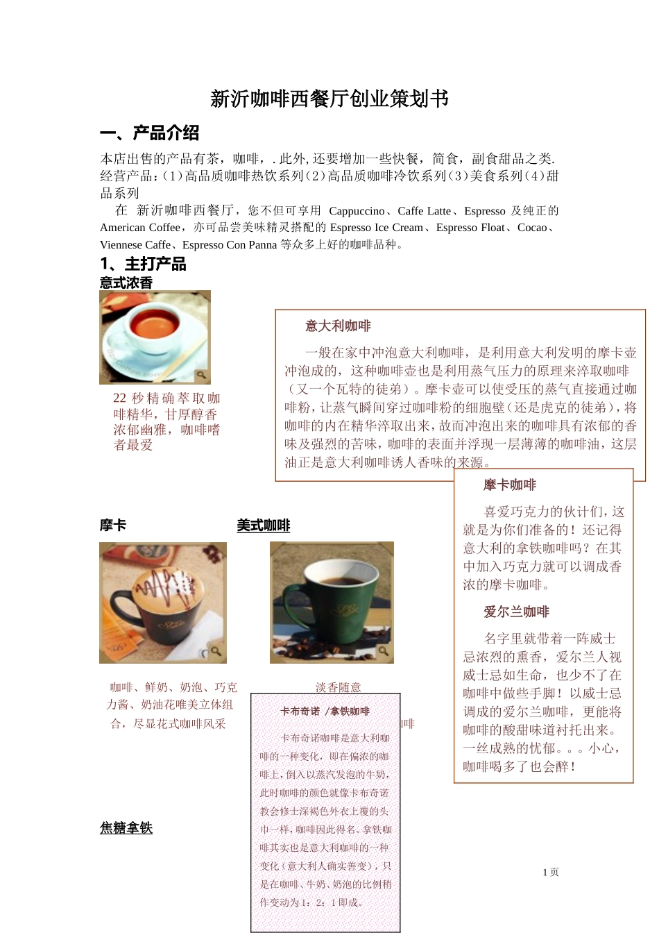 新意咖啡西餐厅创业策划书_第1页