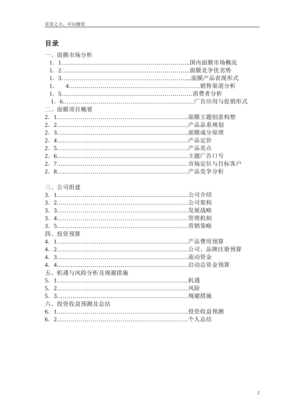 公司项目(化妆面膜)启动计划书文档_第2页