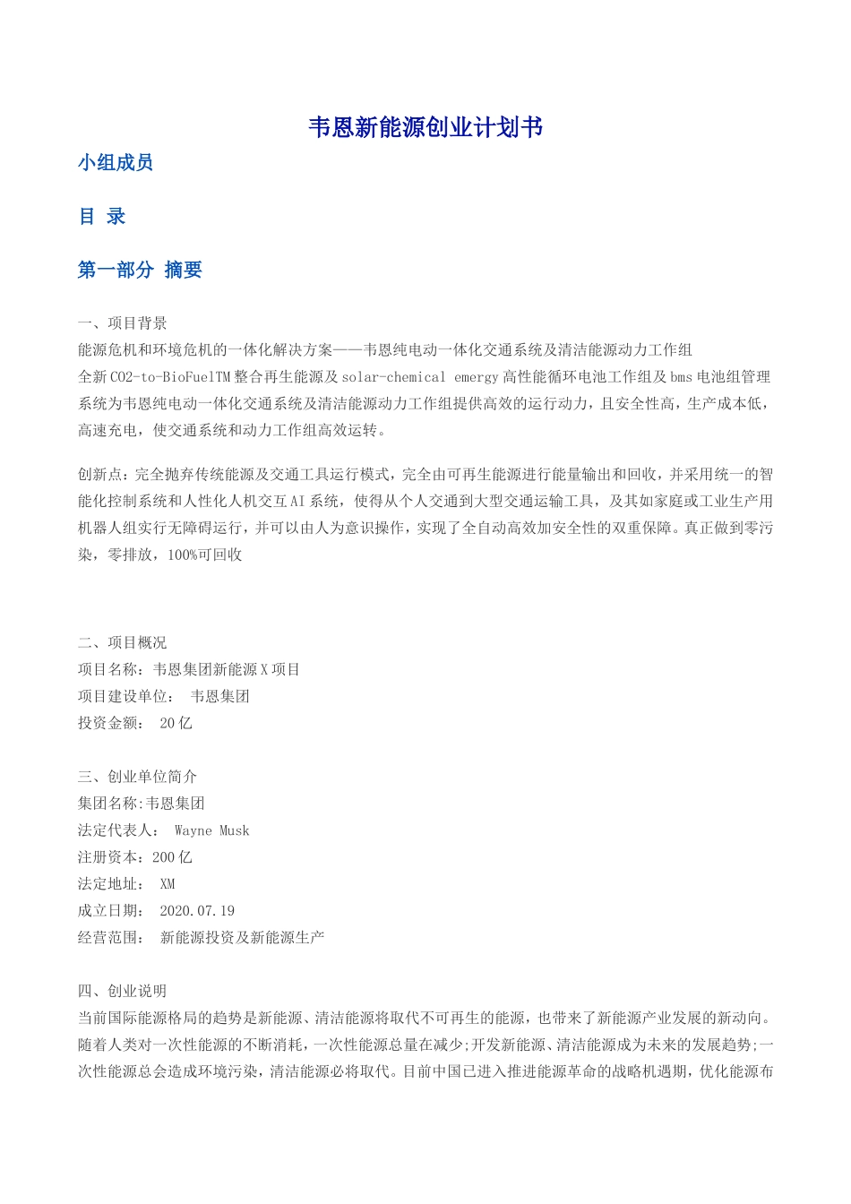 新能源创业计划书 (2)_第1页