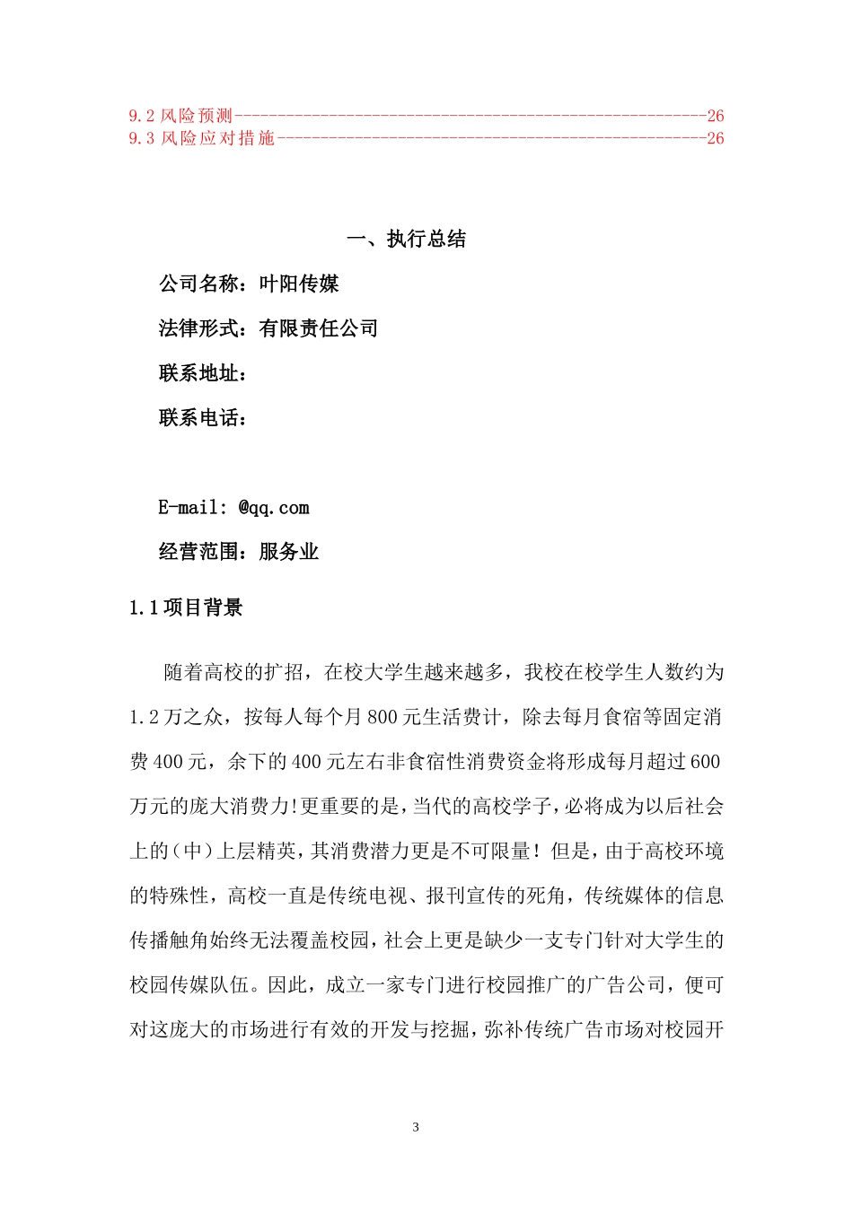 校园传媒项目创业计划书校园_第3页