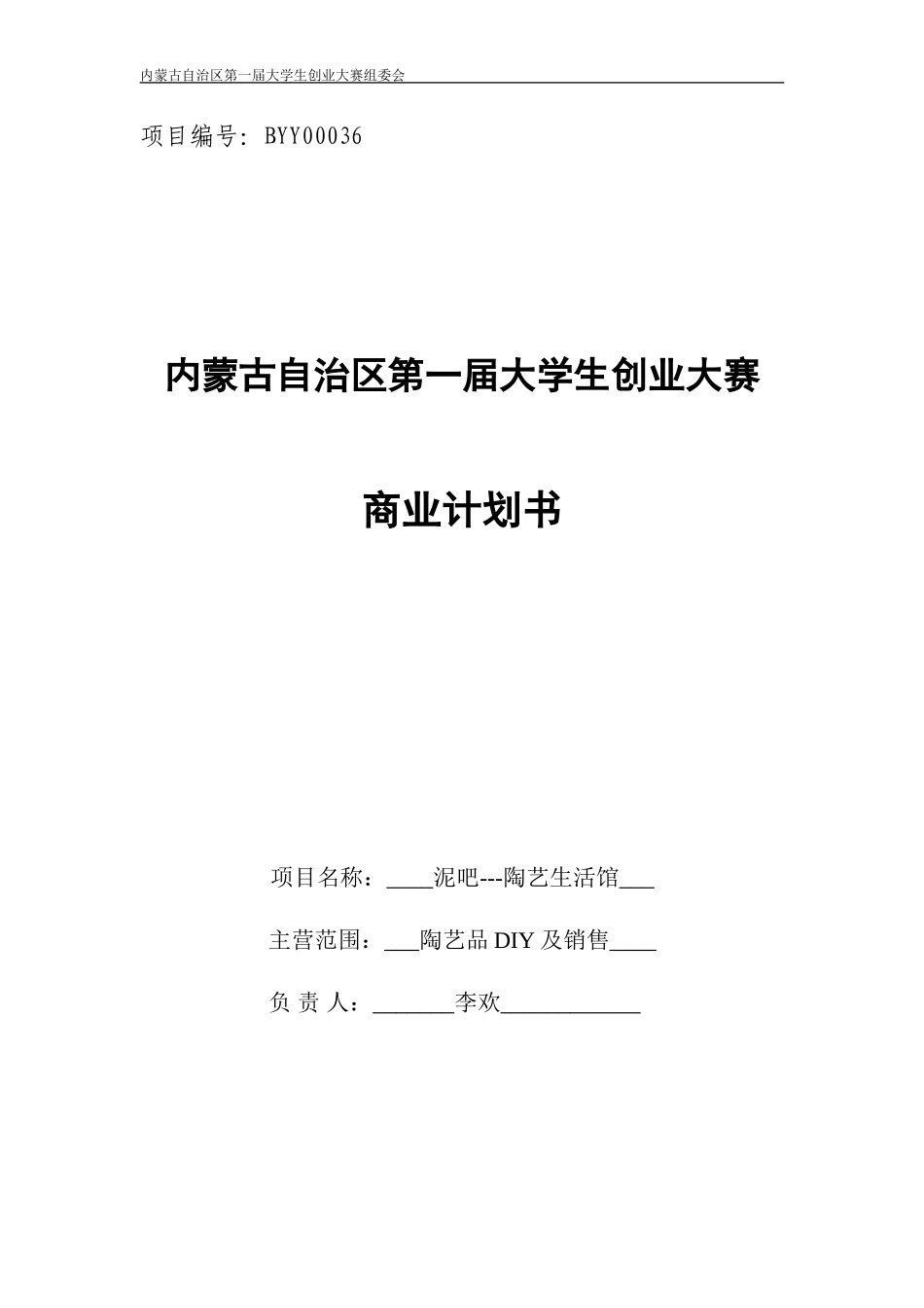 陶艺DIY创业项目计划书_第1页