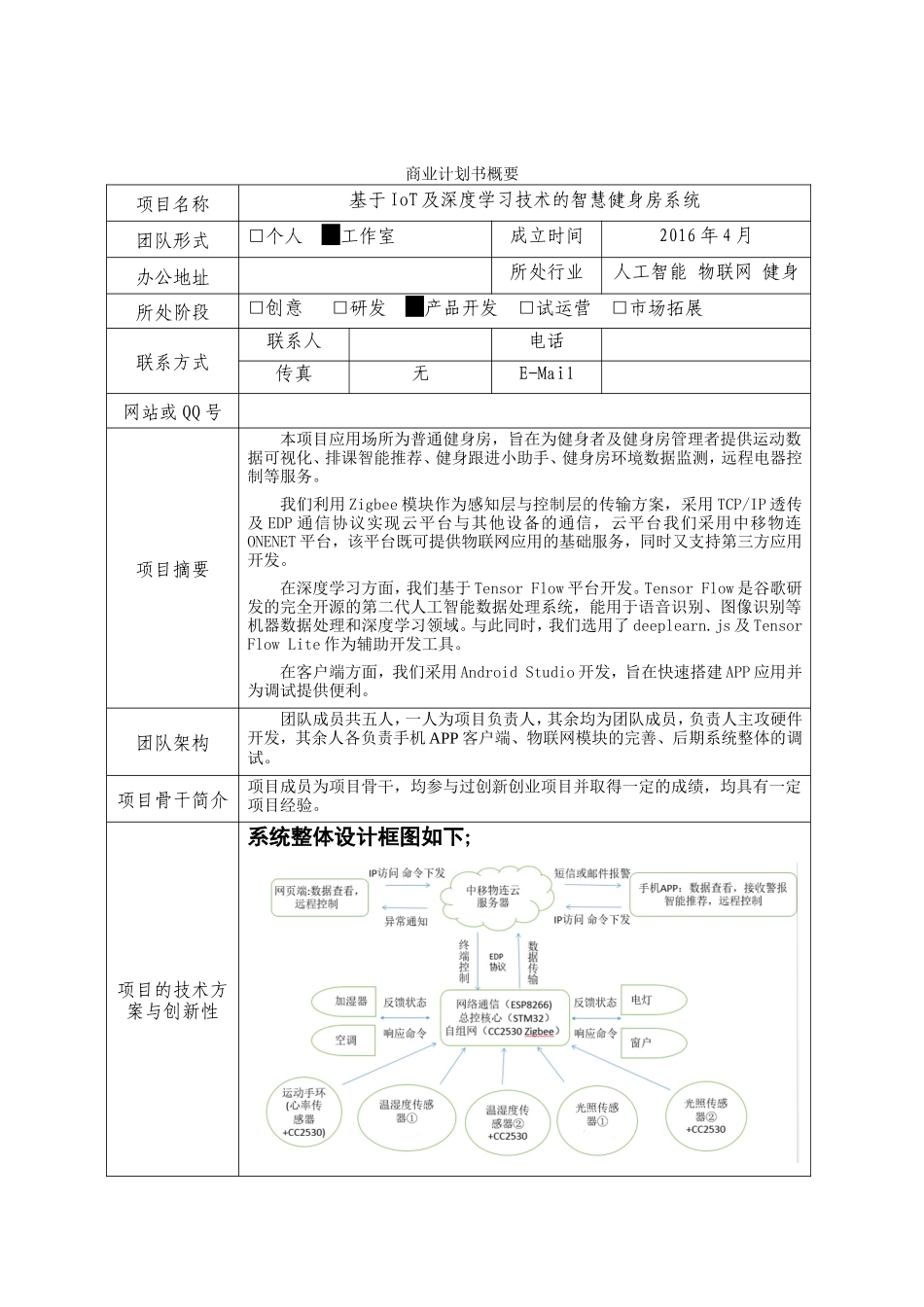商业计划书-物联网健身房_第1页