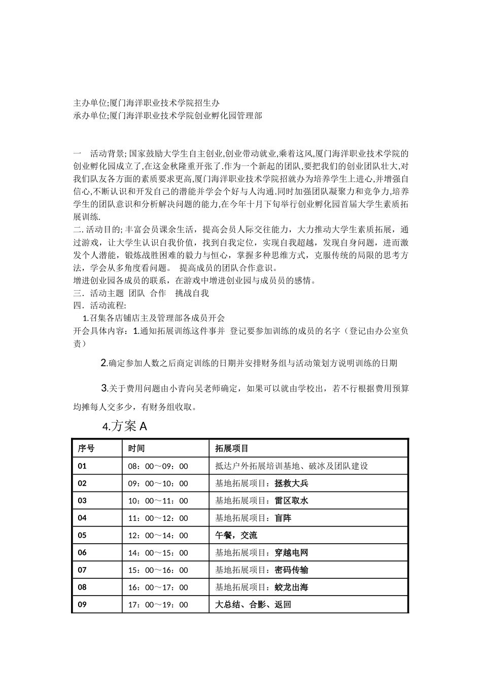 创业孵化园管理部拓展训练策划书_第2页