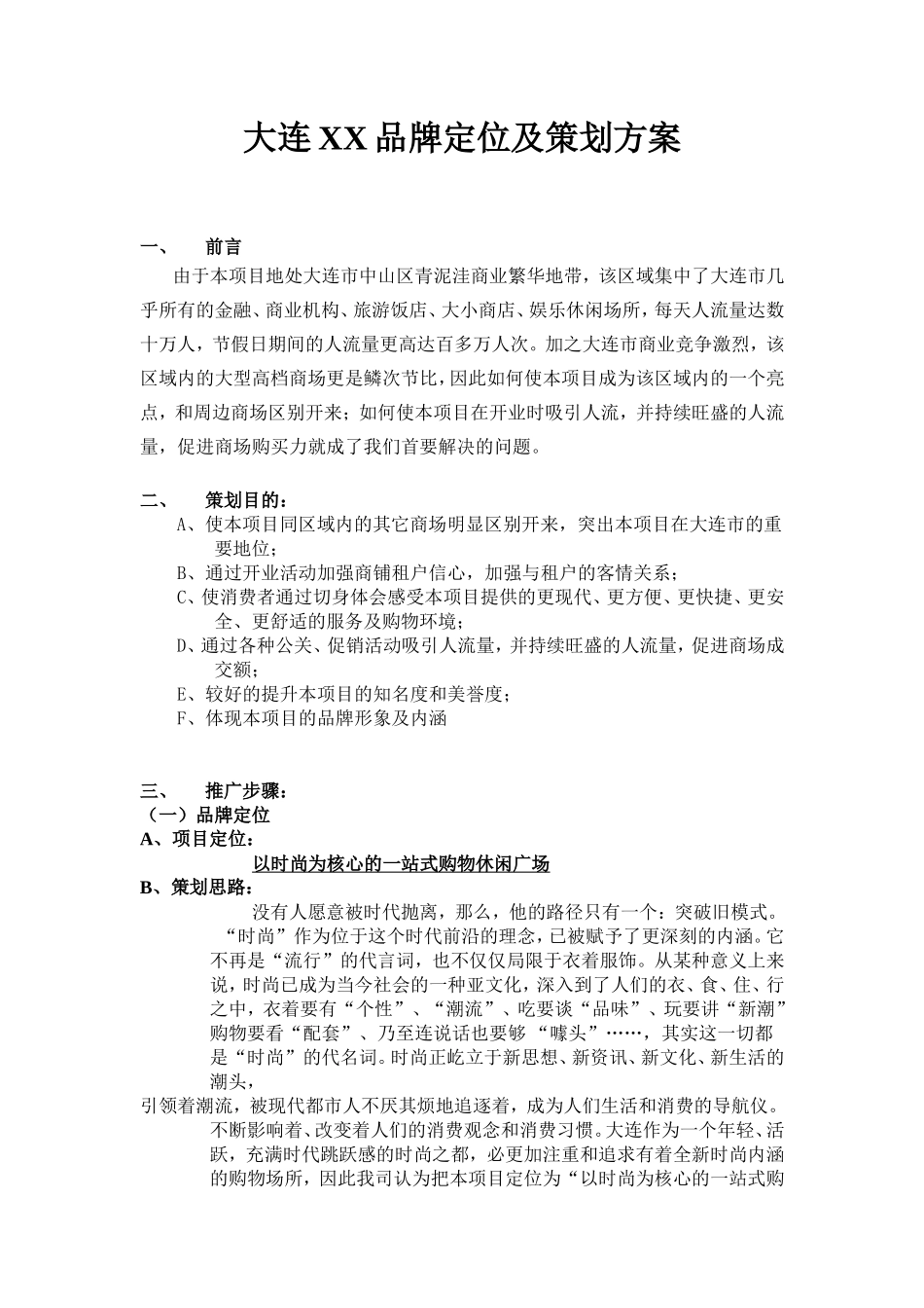 大连XX品牌定位及策划方案_第1页