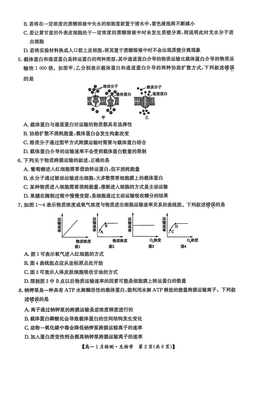 河南省洛阳市洛阳强基联盟2026-2027学年高一上学期1月月考【生物】试卷+答案_第2页
