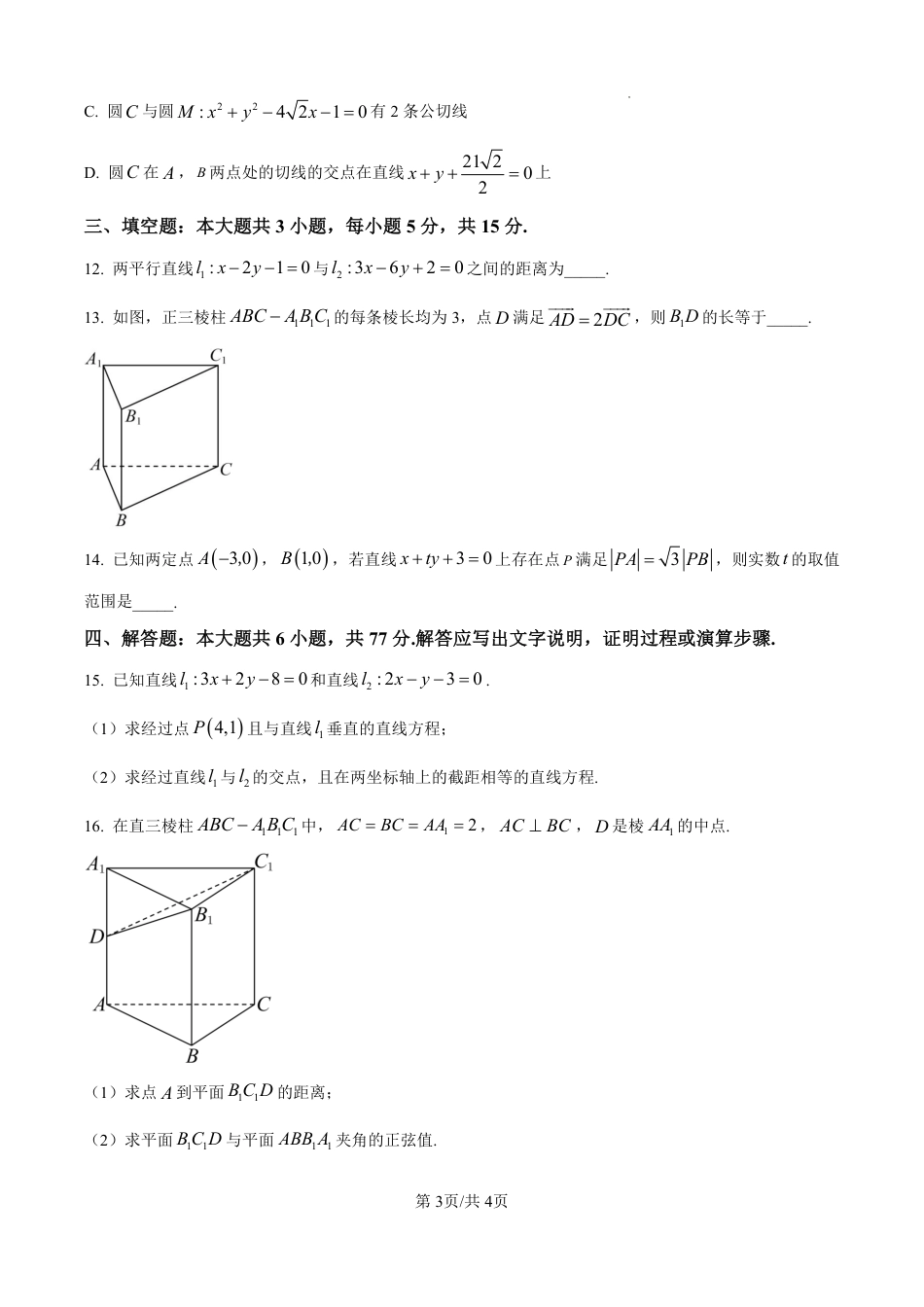 洛阳市2025-2026学年高二上学期11月期中考试数学试题+答案_第3页