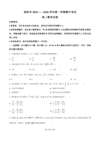 洛阳市2025-2026学年高二上学期11月期中考试数学试题+答案
