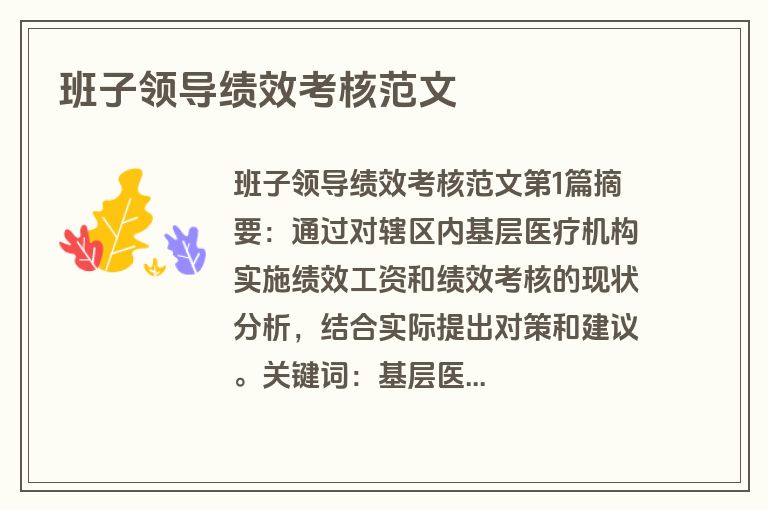 班子领导绩效考核范文