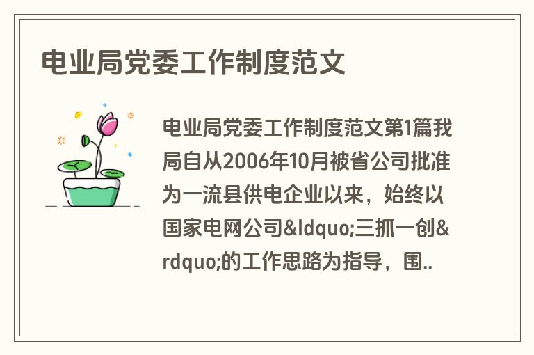 电业局党委工作制度范文