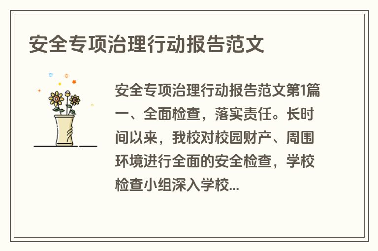 安全专项治理行动报告范文