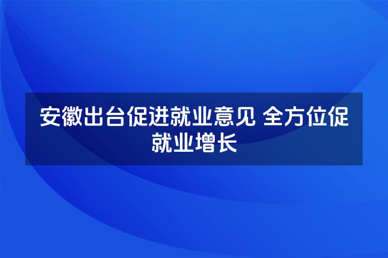 安徽出台促进就业意见 全方位促就业增长