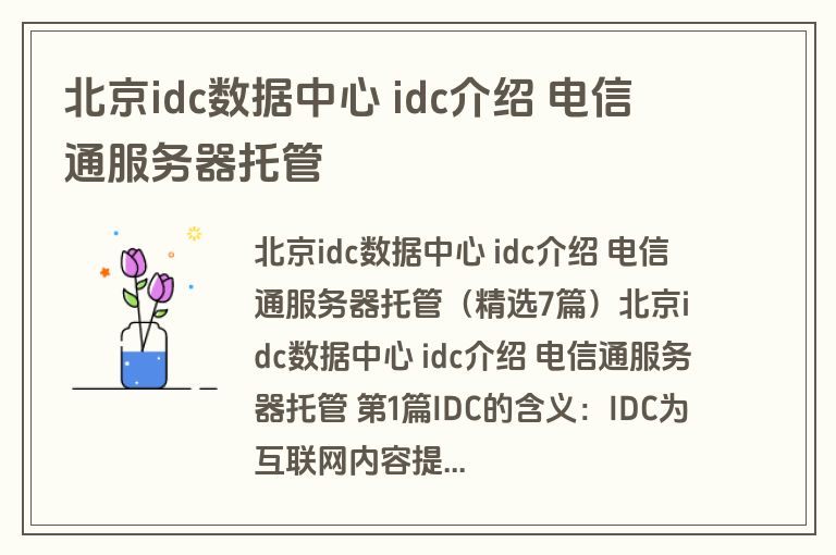 北京idc数据中心 idc介绍 电信通服务器托管