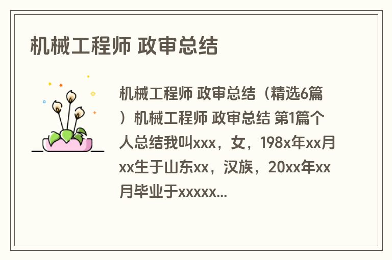 机械工程师 政审总结