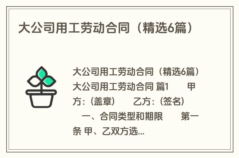 大公司用工劳动合同（精选6篇）