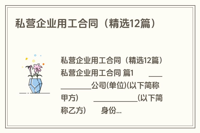 私营企业用工合同（精选12篇）