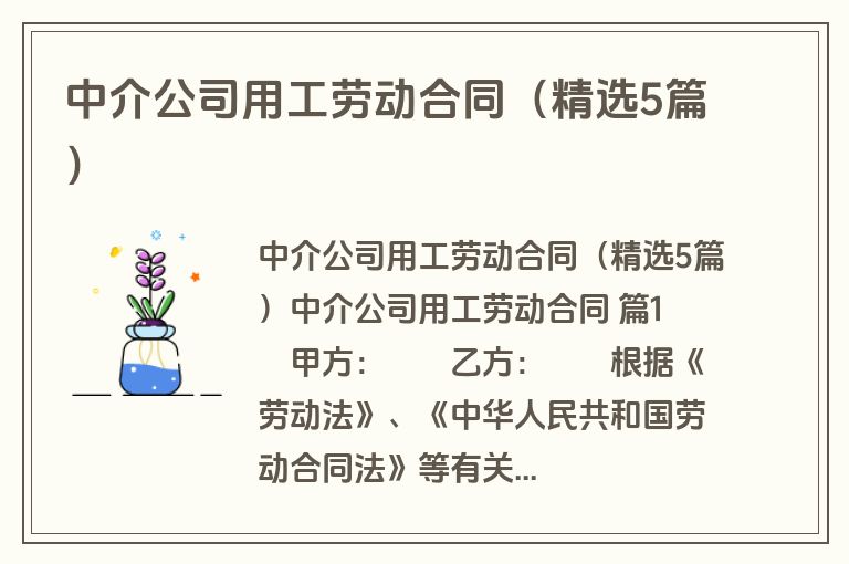 中介公司用工劳动合同（精选5篇）